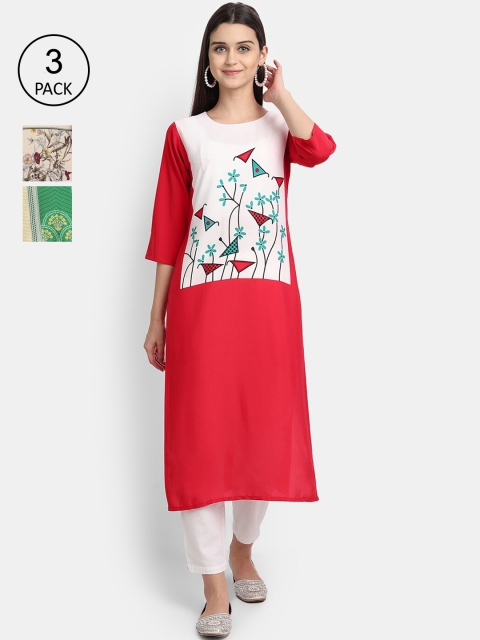 

Ethnic basket Women Multicoloured Set Of 3 Ethnic Motifs Printed Crepe Kurta, Multi