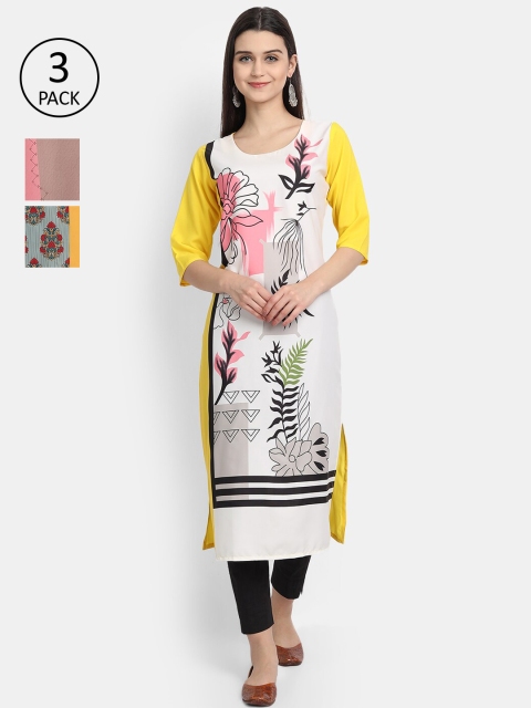 

Ethnic basket Women Pack Of 3 Digital Print Straight Crepe Kurtas, Multi