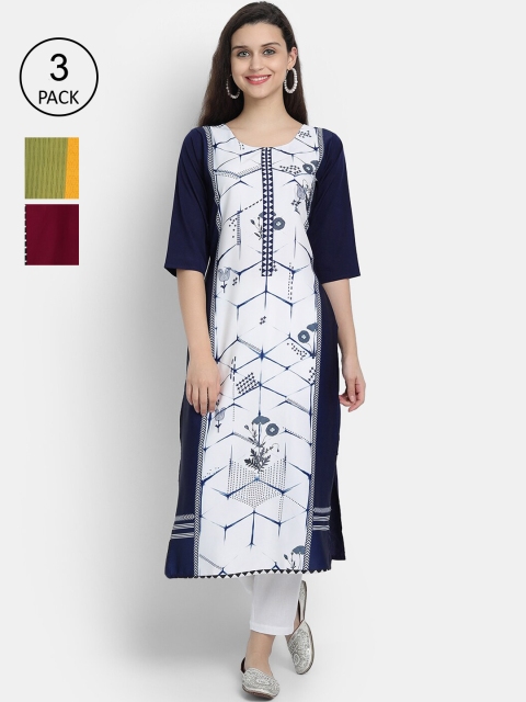 

Ethnic basket Women Set of 3 Printed Crepe Kurta, Multi