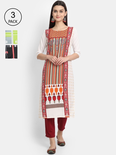 

Ethnic basket Women Multicoloured Set Of 3 Ethnic Motifs Printed Crepe Kurta, Multi