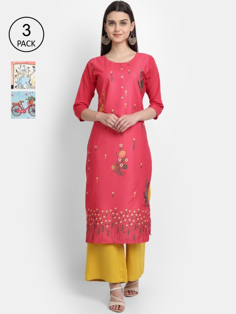 

Ethnic basket Women Multicoloured Floral Embroidered Mirror Work Crepe Kurta, Multi