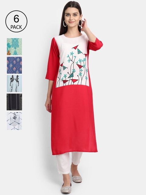 

Ethnic basket Women Pack Of 6 Straight Kurtas, Multi