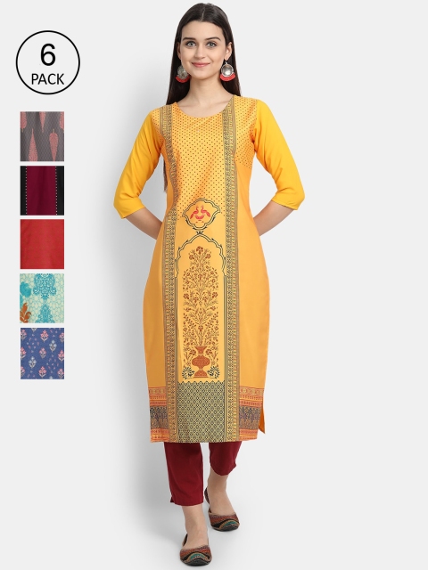 

Ethnic basket Women Pack Of 6 Straight Kurtas, Multi