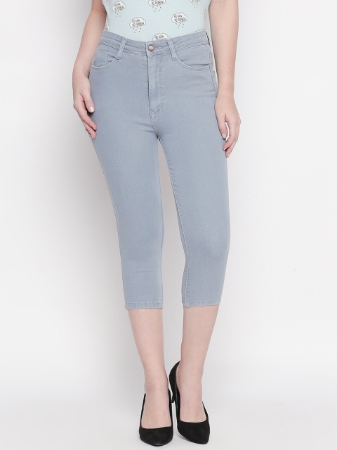 

PURPLE WATER Women Grey Slim Fit Cotton Denim Capris