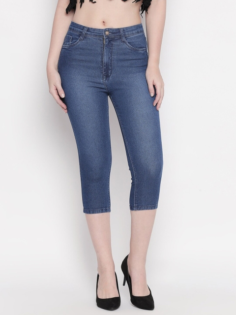 

PURPLE WATER Women Blue Slim Fit Cotton Denim Capris