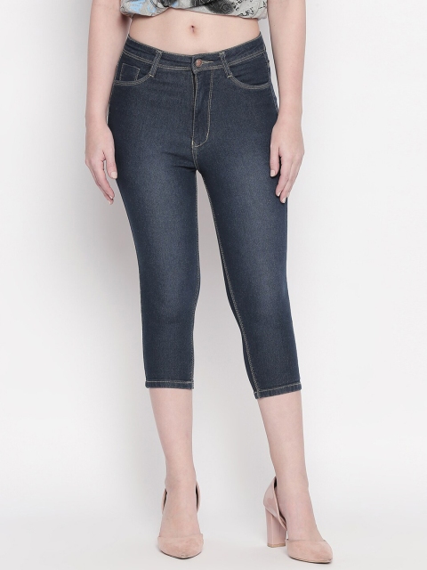 

PURPLE WATER Women Blue Slim Fit Cotton Denim Capris