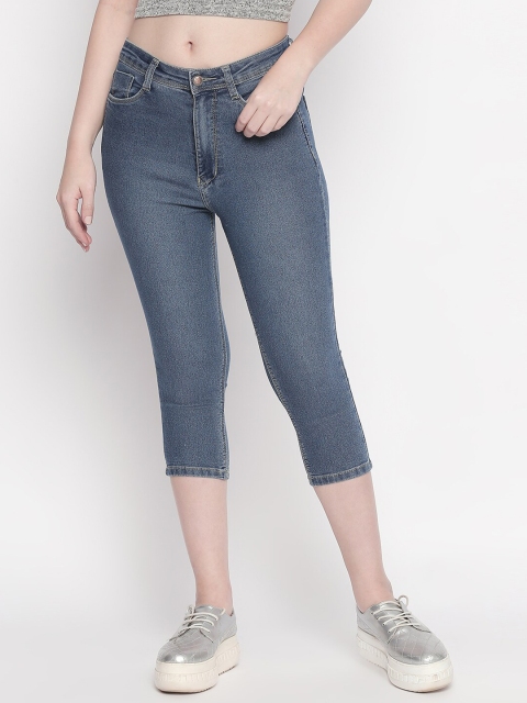 

PURPLE WATER Women Blue Printed Denim Capris