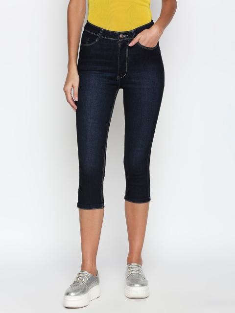 

PURPLE WATER Women Blue Slim Fit Cotton Denim Capris