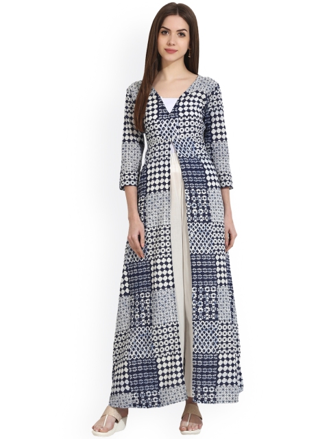 

Nayo Women Blue Printed A-Line Kurta