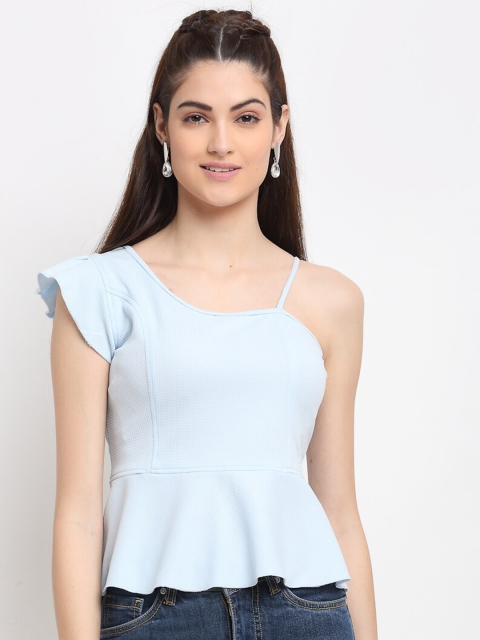 

ELEVANTO Blue One Shoulder Peplum Top