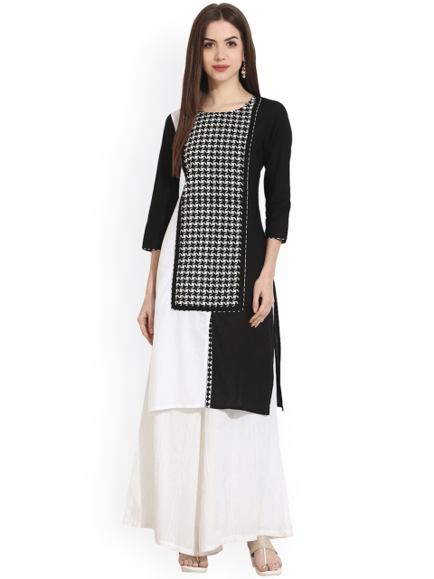 

Nayo Women Black & White Printed A-Line Kurta