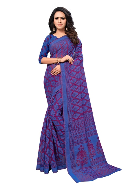 

KALINI Magenta & Blue Floral Printed Brasso Saree