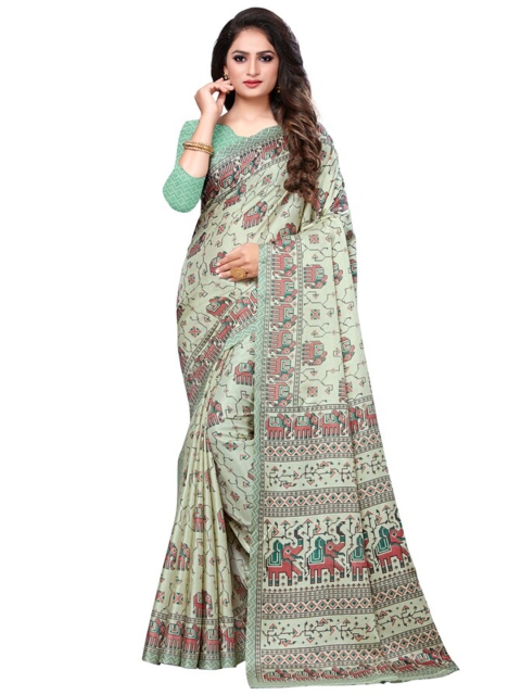 

KALINI Green & Pink Ethnic Motifs Art Silk Saree