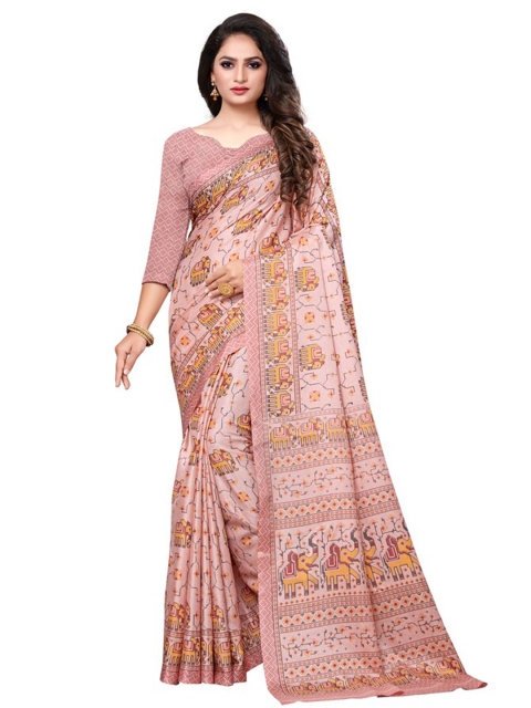 

KALINI Peach-Coloured & Yellow Ethnic Motifs Art Silk Saree