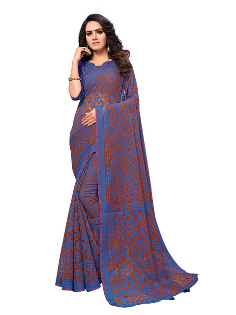 

KALINI Red & Blue Brasso Saree