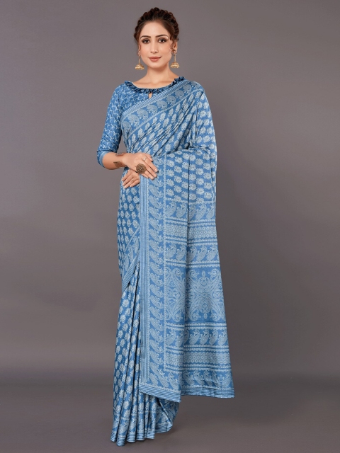 

KALINI Blue & White Ethnic Motifs Art Silk Saree