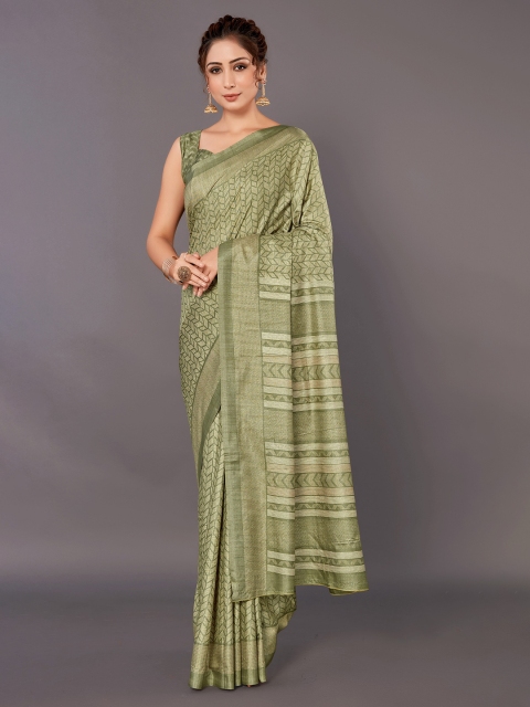 

KALINI Green & White Printed Art Silk Saree