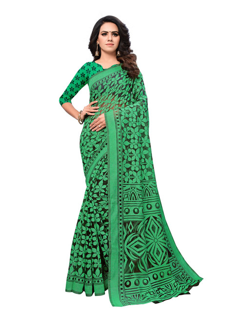 

KALINI Green & Black Floral Brasso Saree