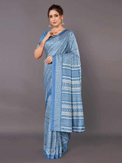 

KALINI Blue & White Printed Art Silk Saree