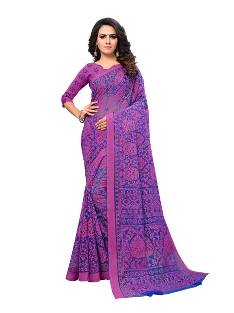 

KALINI Magenta & Blue Ethnic Motifs Brasso Saree