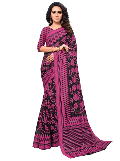 

KALINI Magenta & Black Floral Brasso Saree