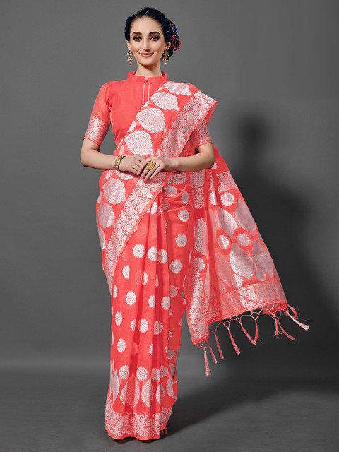 

KALINI Peach-Coloured & White Woven Design Saree