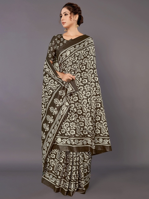 

KALINI Black & White Paisley Art Silk Saree