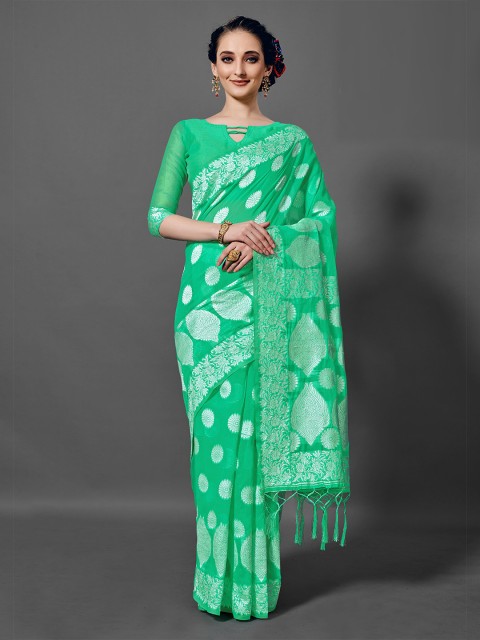 

KALINI Green & White Ethnic Motifs Printed Saree