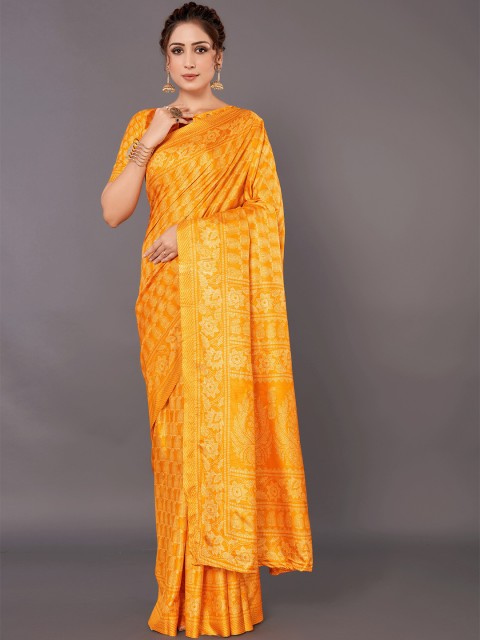 

KALINI Yellow Ethnic Motifs Art Silk Saree