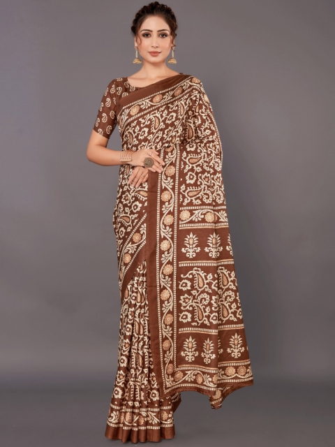 

KALINI Brown & White Paisley Art Silk Saree
