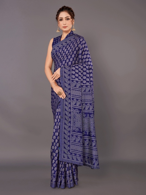 

KALINI Blue & White Ethnic Motifs Art Silk Saree