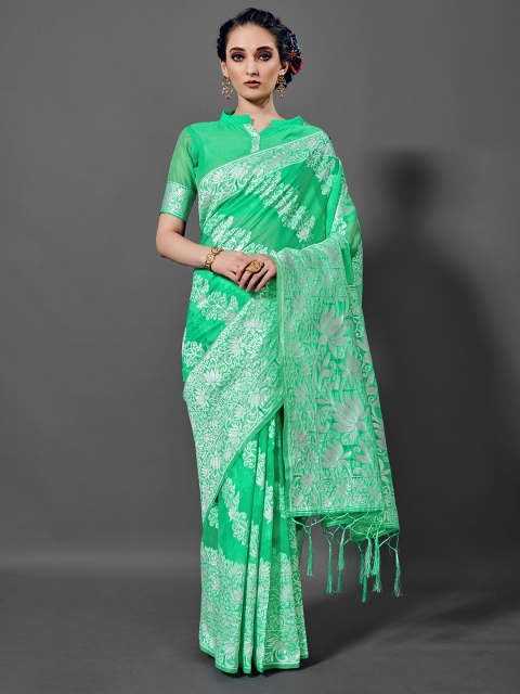 

KALINI Green & White Woven Design Saree