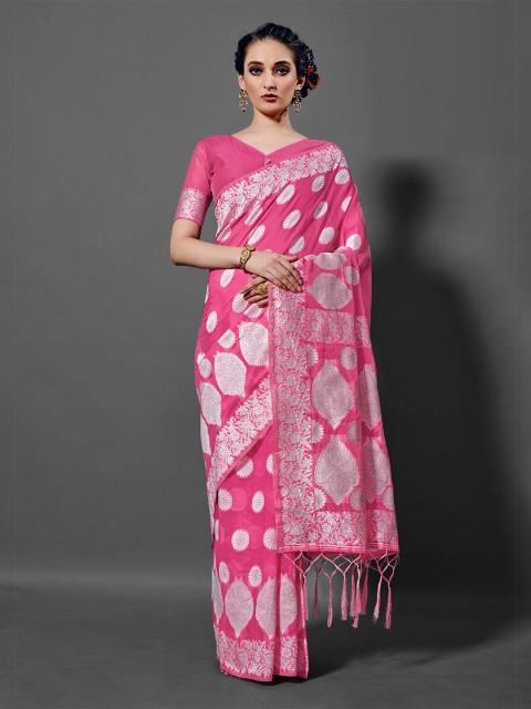 

KALINI Pink & White Ethnic Motifs Saree