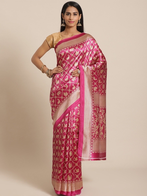 

AADVIKA Magenta Ethnic Motifs Art Silk Ready to Wear Mysore Silk Saree