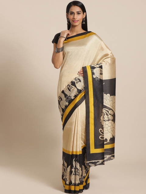 

AADVIKA Black & Beige Ethnic Motifs Art Silk Mysore Silk Saree