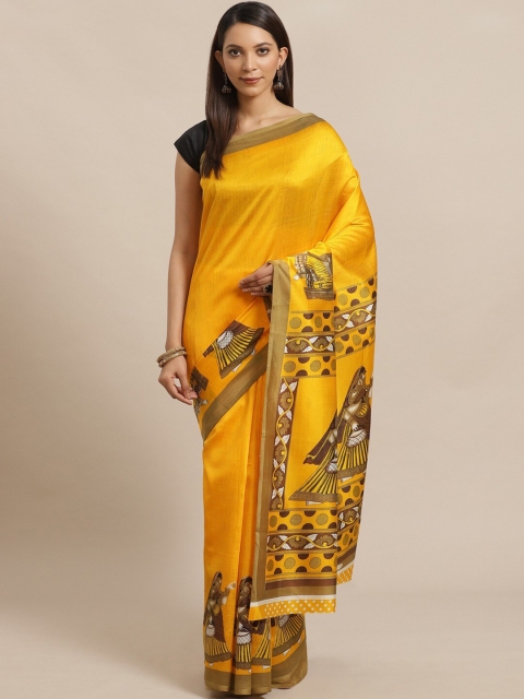 

AADVIKA Beige & Yellow Ethnic Motifs Art Silk Mysore Silk Saree
