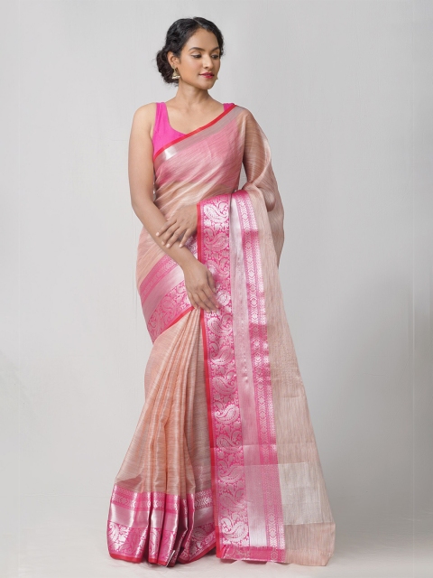 

Unnati Silks Peach-Coloured & Red Ethnic Motifs Zari Tissue Kota Saree