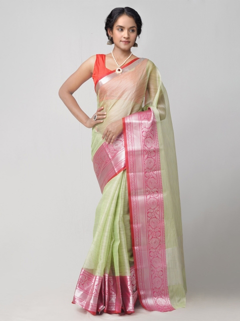 

Unnati Silks Green & Pink Woven Design Zari Tissue Kota Saree