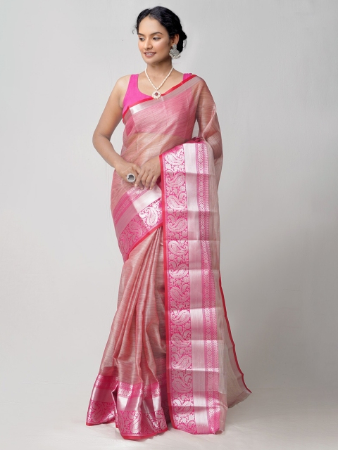 

Unnati Silks Peach-Coloured & Pink Zari Tissue Kota Saree