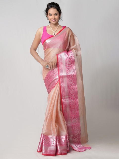 

Unnati Silks Peach-Coloured & Pink Zari Tissue Kota Saree