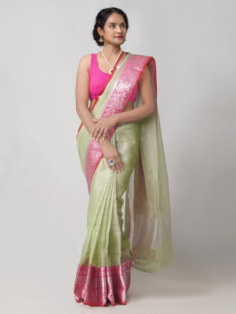 

Unnati Silks Green & Red Woven Design Zari Tissue Kota Saree