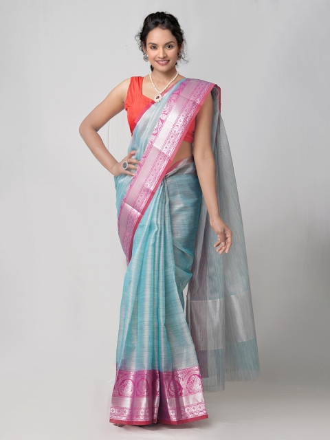 

Unnati Silks Blue & Pink Woven Design Zari Tissue Kota Saree