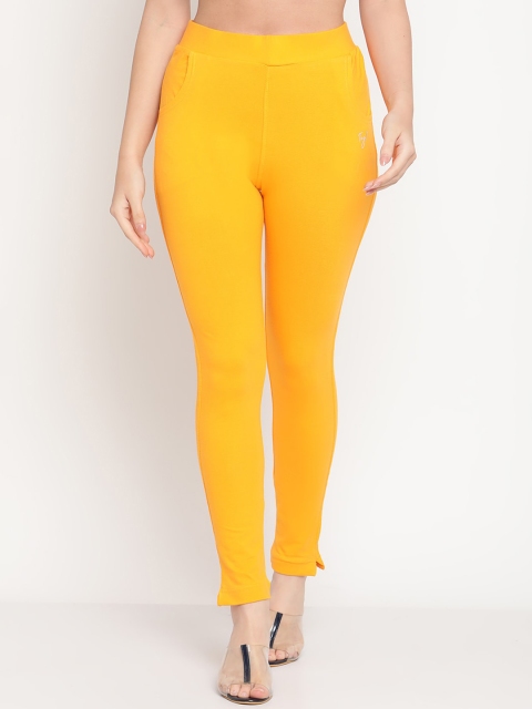 

TAG 7 Women Orange Solid Ankle Length Leggings