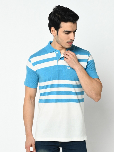 

Duke Men White Striped Polo Collar Applique T-shirt