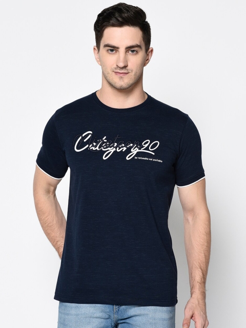

Duke Men Navy Blue Typography Printed Slim Fit Cotton T-shirt