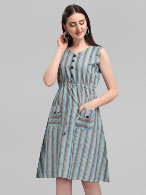 

Fashion FRICKS Grey Striped A-Line Dress