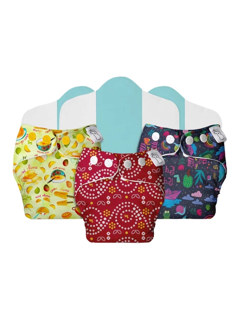 

SuperBottoms Kids Set Of 3 Printed Cloth Diaper With 3 Organic Soaker, Multi