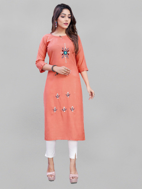 

Fashion FRICKS Women Pink Ethnic Motifs Embroidered Cotton Kurta
