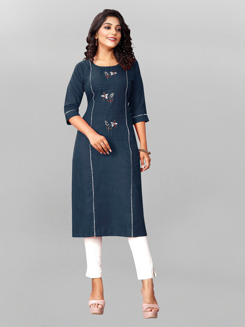 

Fashion FRICKS Women Blue & White Floral Embroidered Gotta Patti Kurta