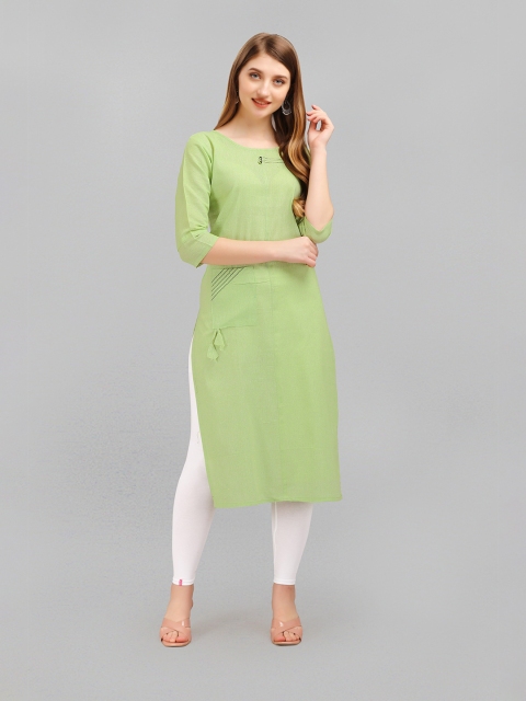 

Fashion FRICKS Women Green Solid Cotton Kurta
